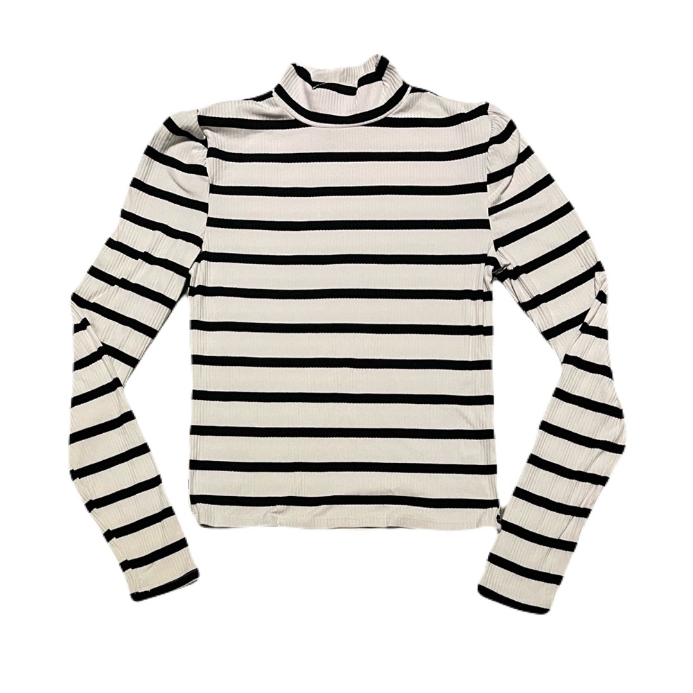 Derek Heart Brand Women’s Size S Black/White Striped Mock Neck Long Sleeve Shirt
